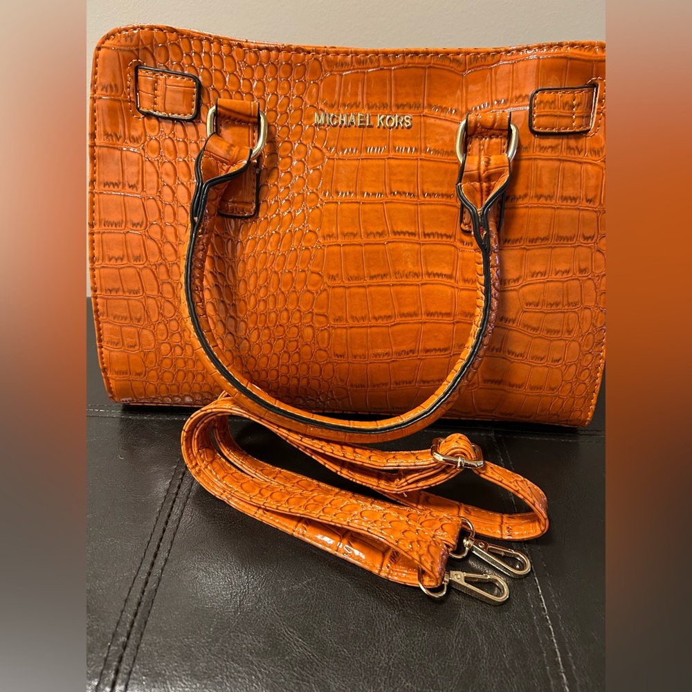 Michael Kors Tangerine Croc-Embossed Satchel